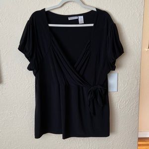 Worthington Black Faux-wrap Top